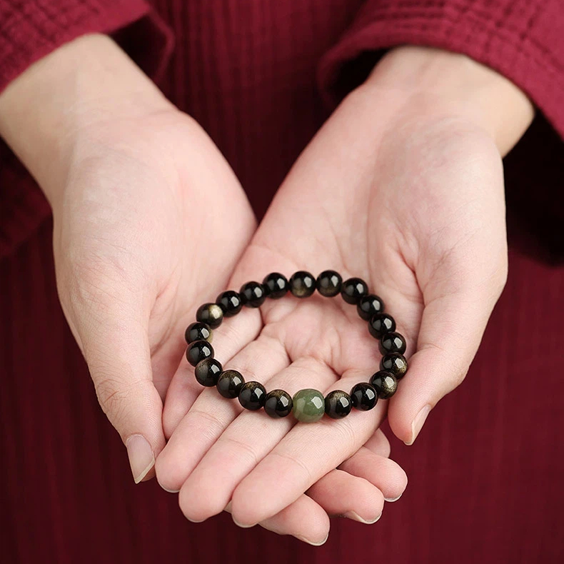 Premium Obsidian & Hetian Jade Bracelet, Unisex Valentine's Day Gift