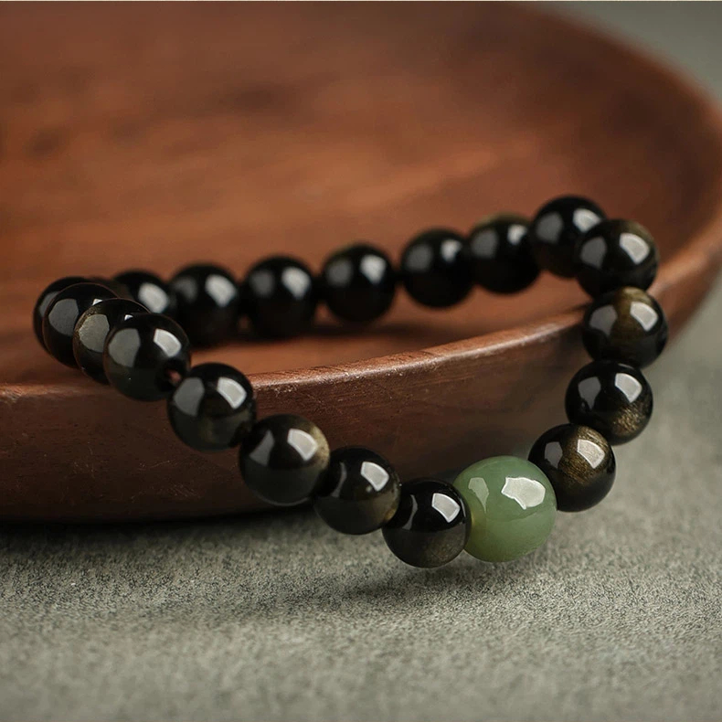 Premium Obsidian & Hetian Jade Bracelet, Unisex Valentine's Day Gift