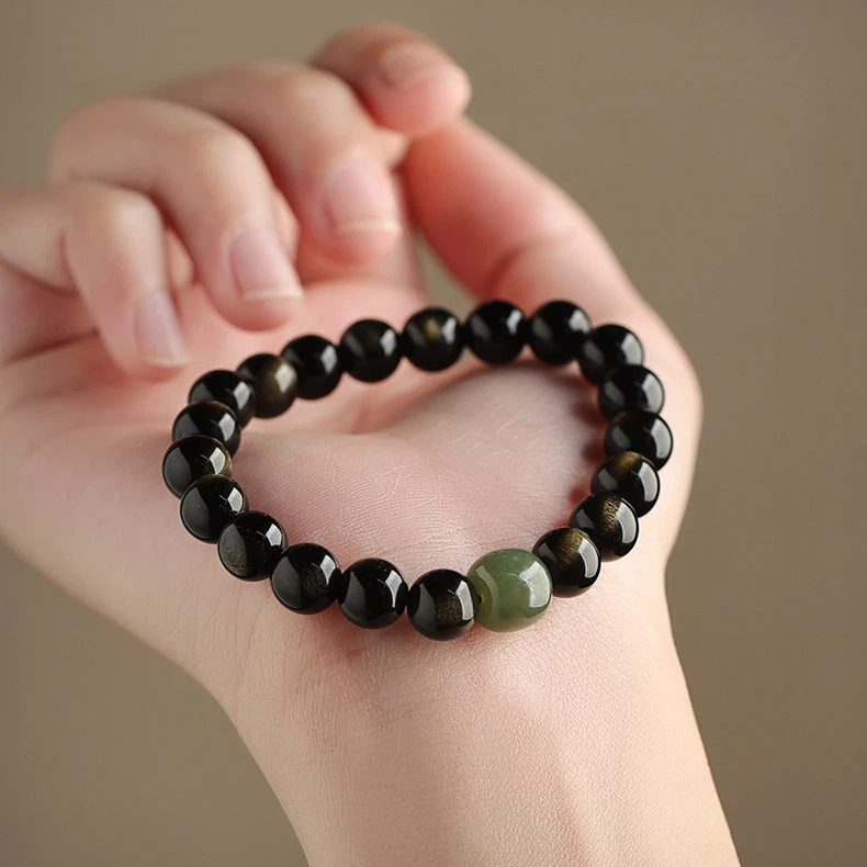 Premium Obsidian & Hetian Jade Bracelet, Unisex Valentine's Day Gift