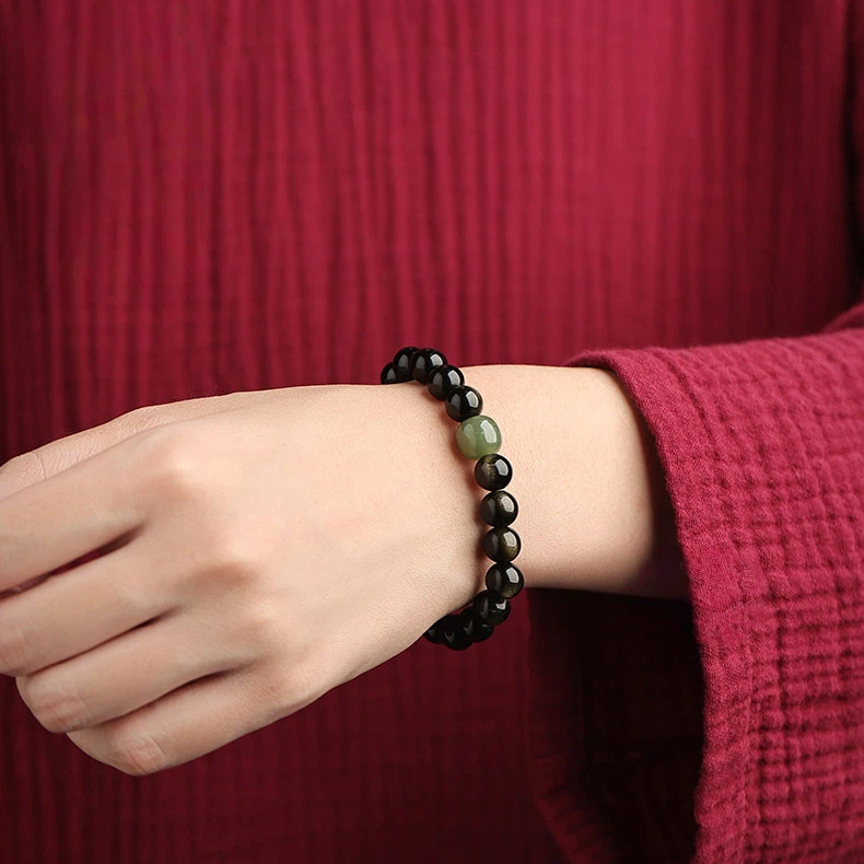 Premium Obsidian & Hetian Jade Bracelet, Unisex Valentine's Day Gift