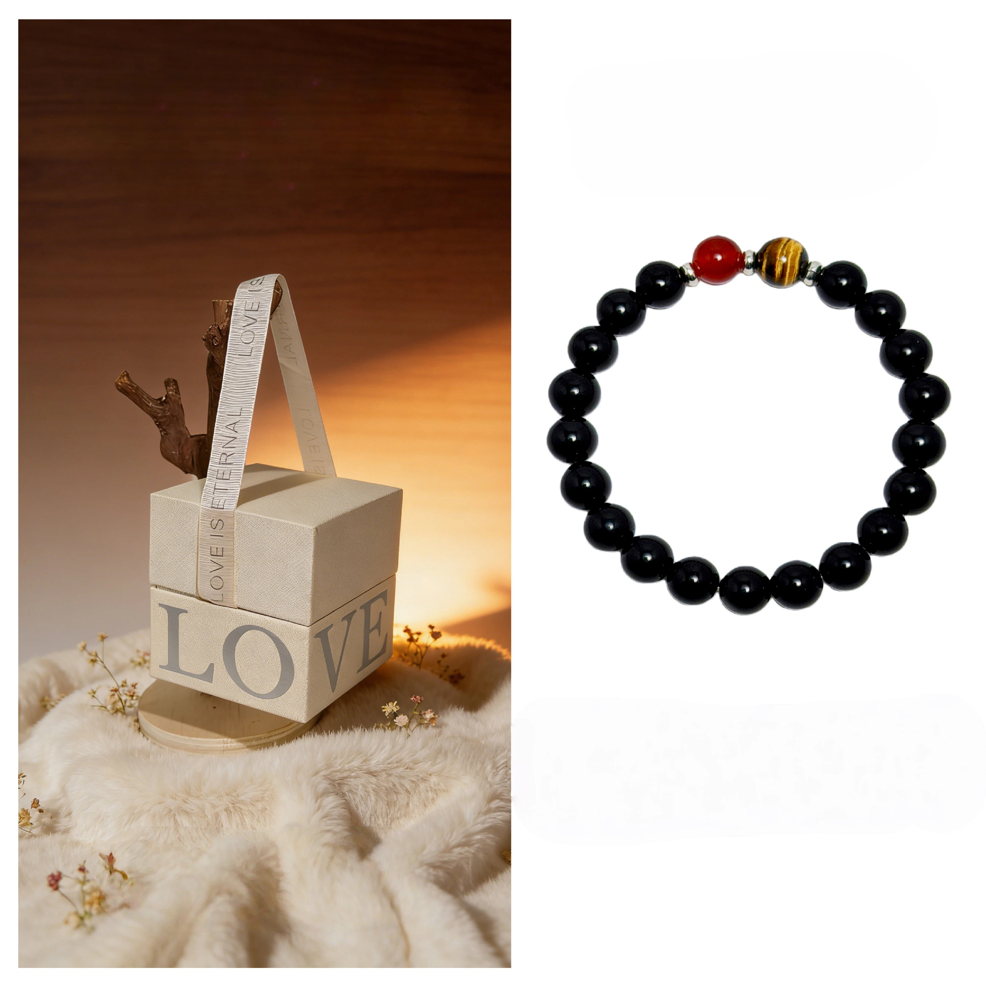 Obsidian Couple Bracelets, Love Protection Anniversary Gift