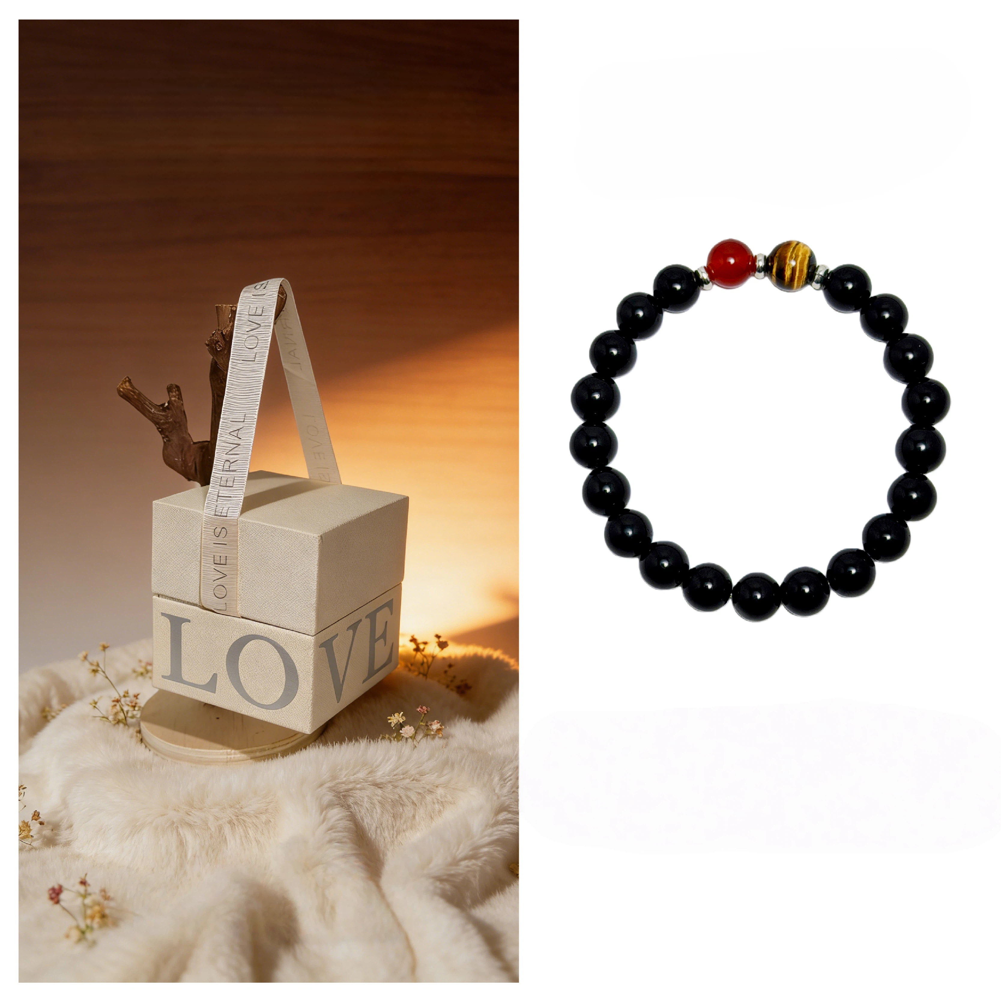 Obsidian Couple Bracelets, Love Protection Anniversary Gift
