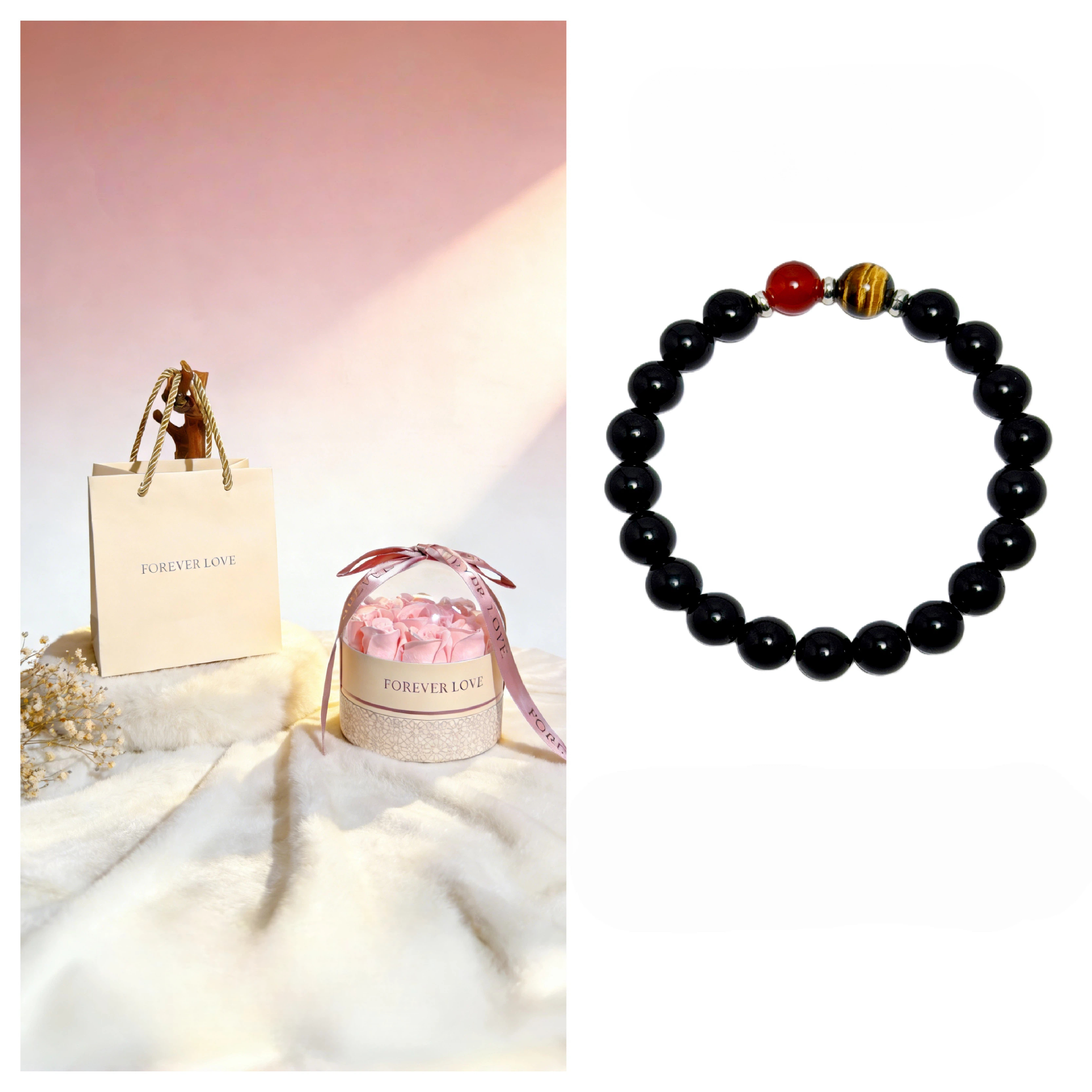 Obsidian Couple Bracelets, Love Protection Anniversary Gift