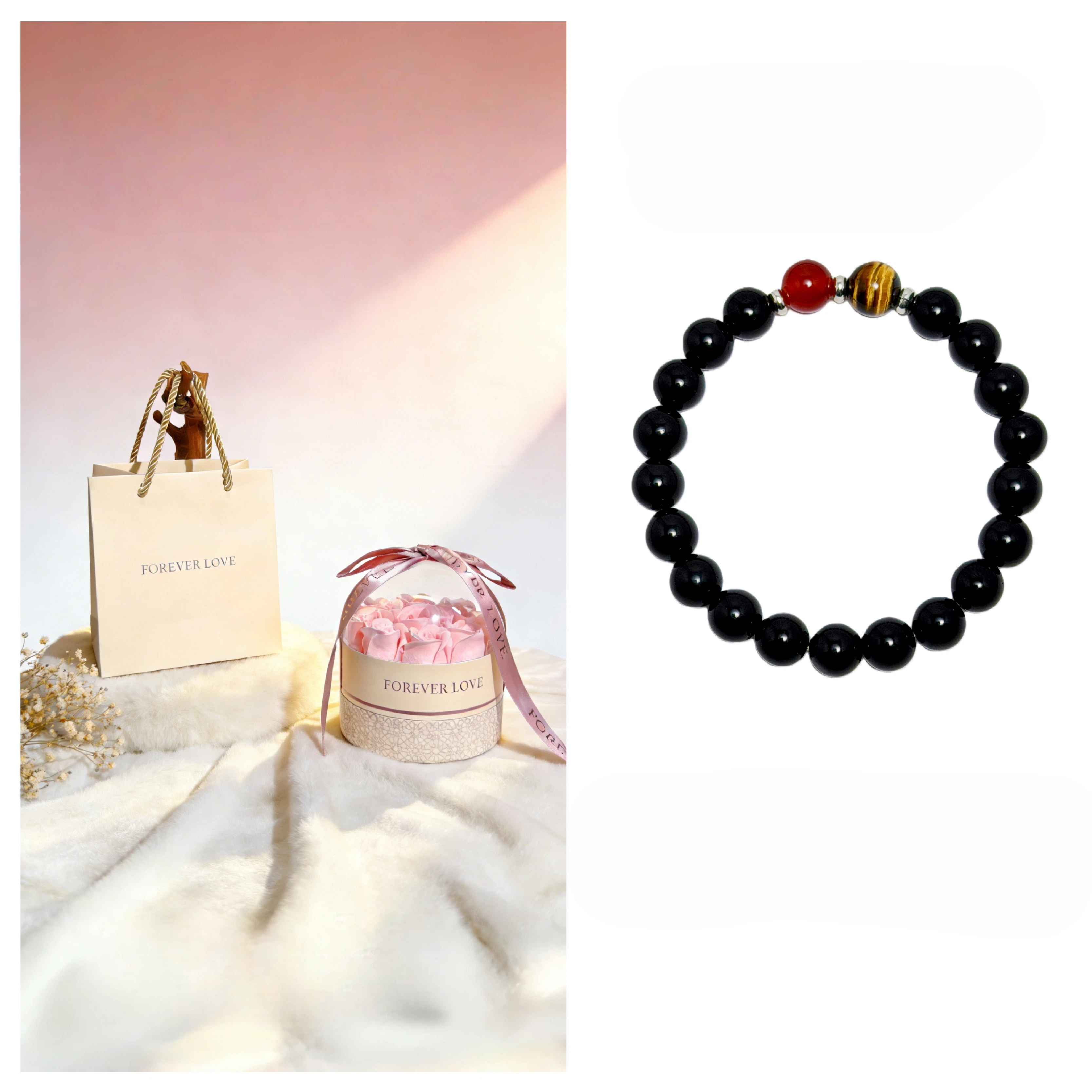 Obsidian Couple Bracelets, Love Protection Anniversary Gift