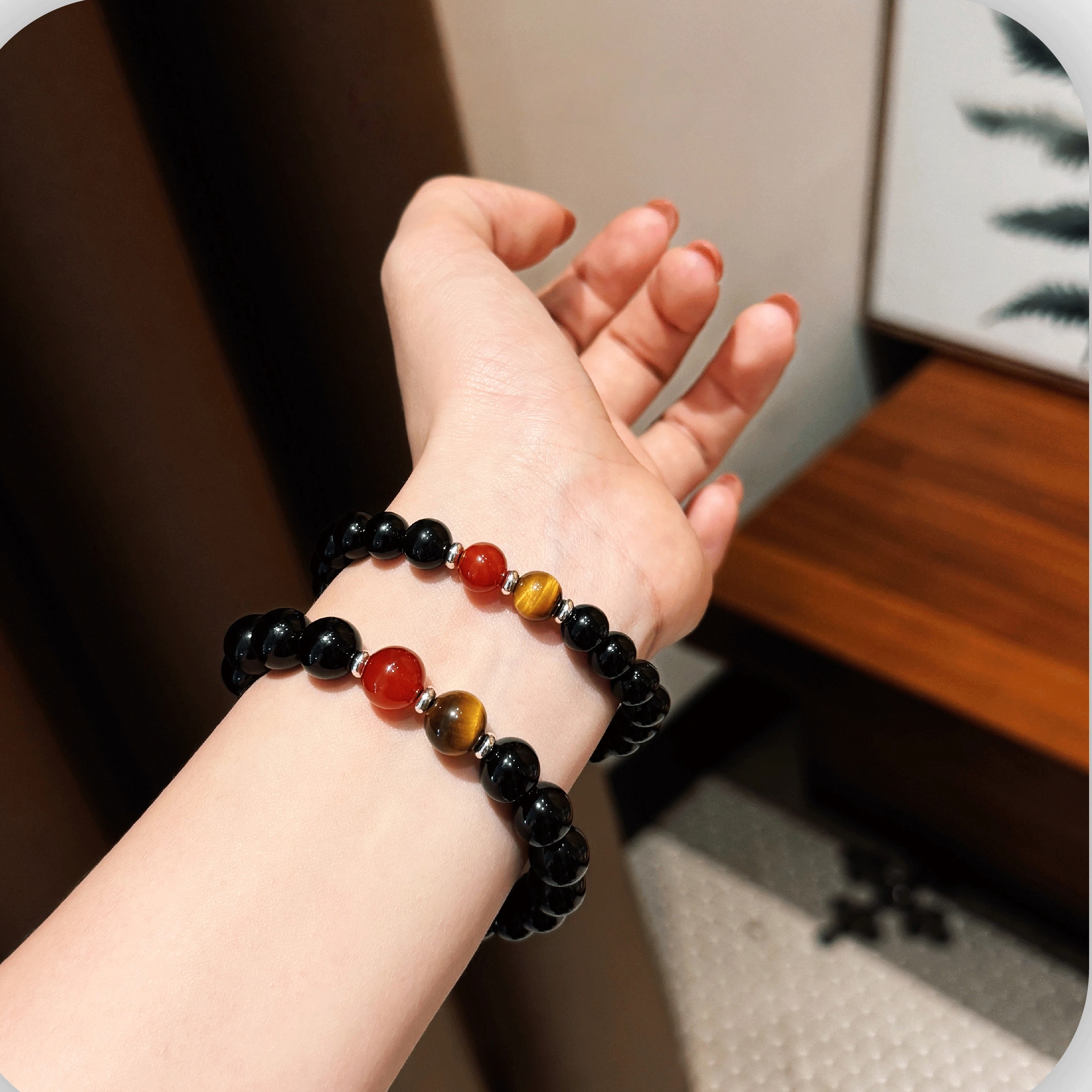 Obsidian Couple Bracelets, Love Protection Anniversary Gift