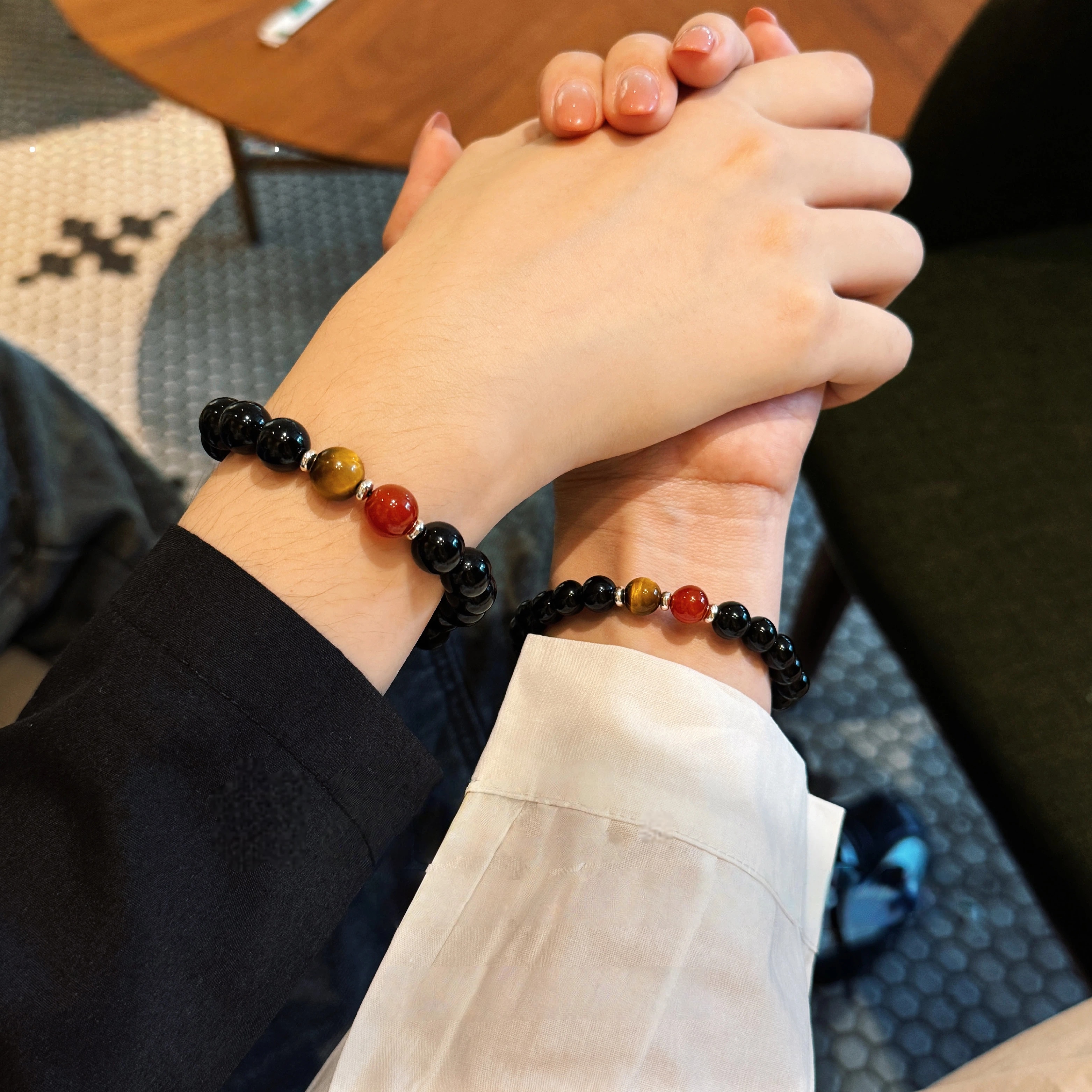 Obsidian Couple Bracelets, Love Protection Anniversary Gift
