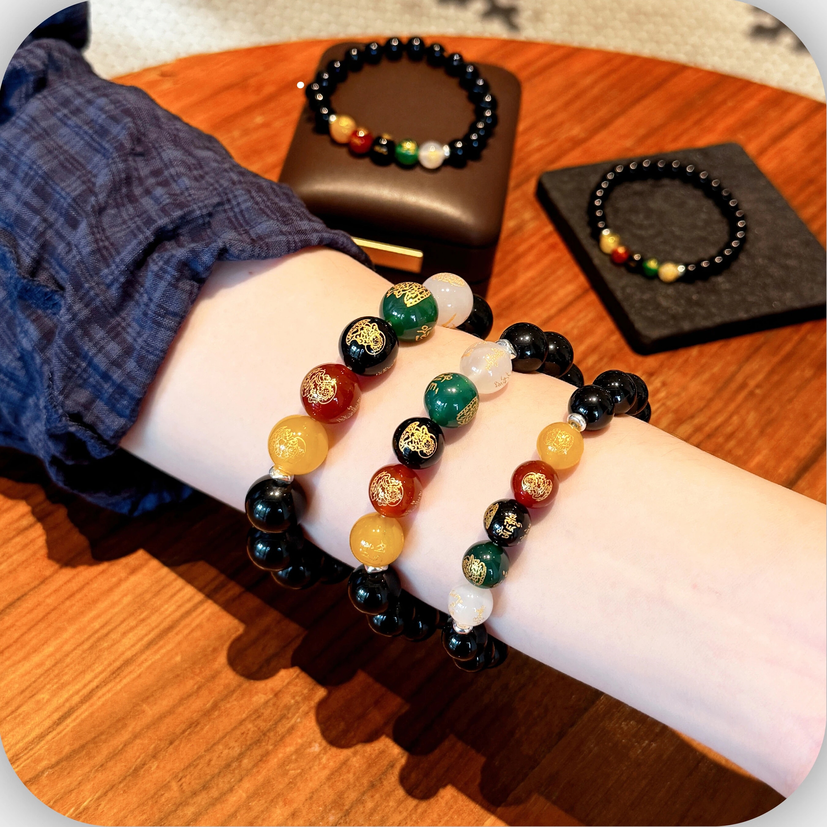 Obsidian Five Wealth Gods Fortune Bead Bracelet, Couple Wealth Gift