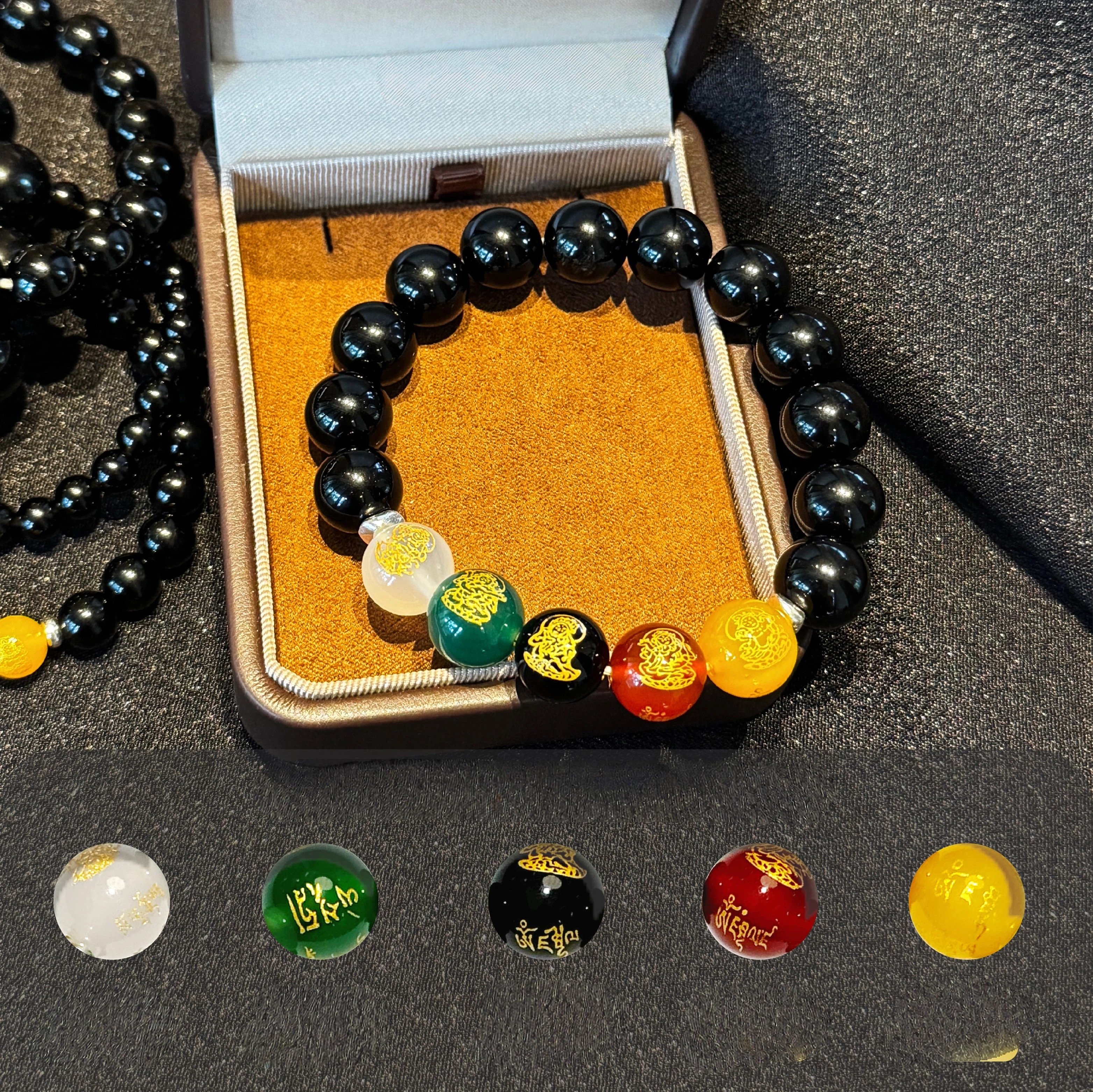 Obsidian Five Wealth Gods Fortune Bead Bracelet, Couple Wealth Gift