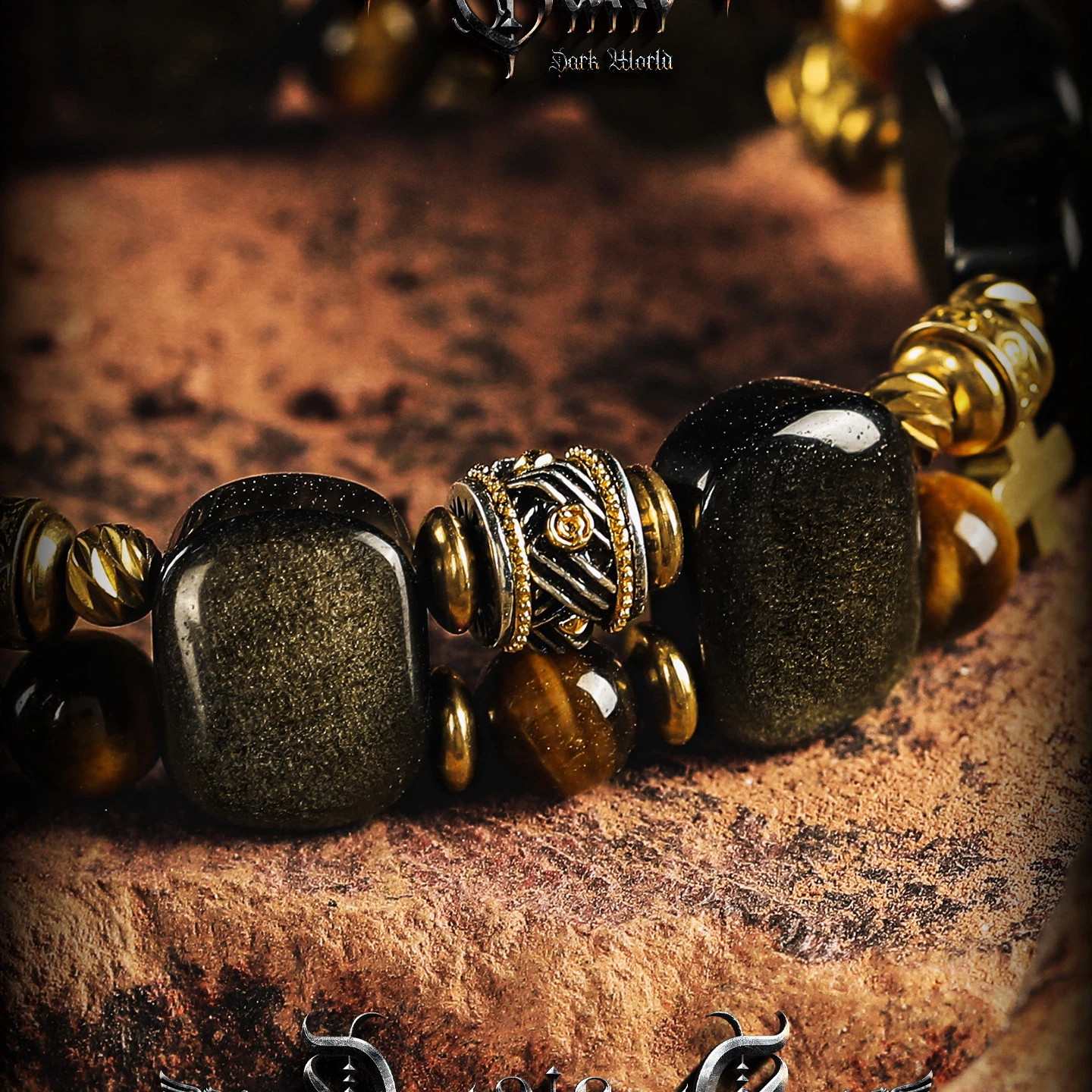 Men's Obsidian Tiger Eye Bracelet, Vintage Halloween Gift