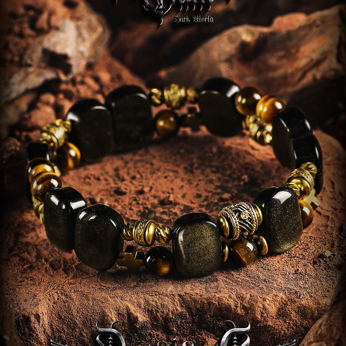 Men's Obsidian Tiger Eye Bracelet, Vintage Halloween Gift