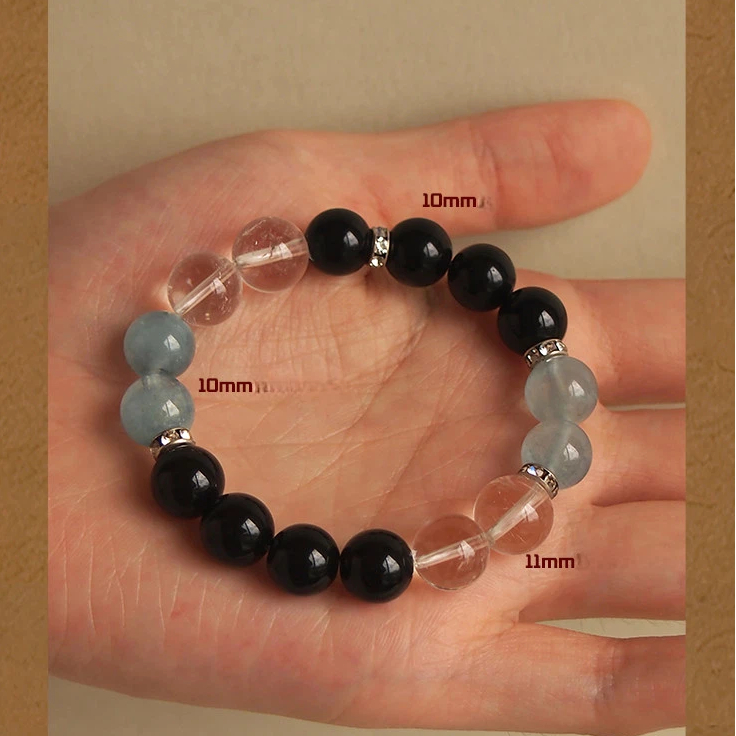 Obsidian Aquamarine Bracelet, Luck & Protection, Birthday Gift
