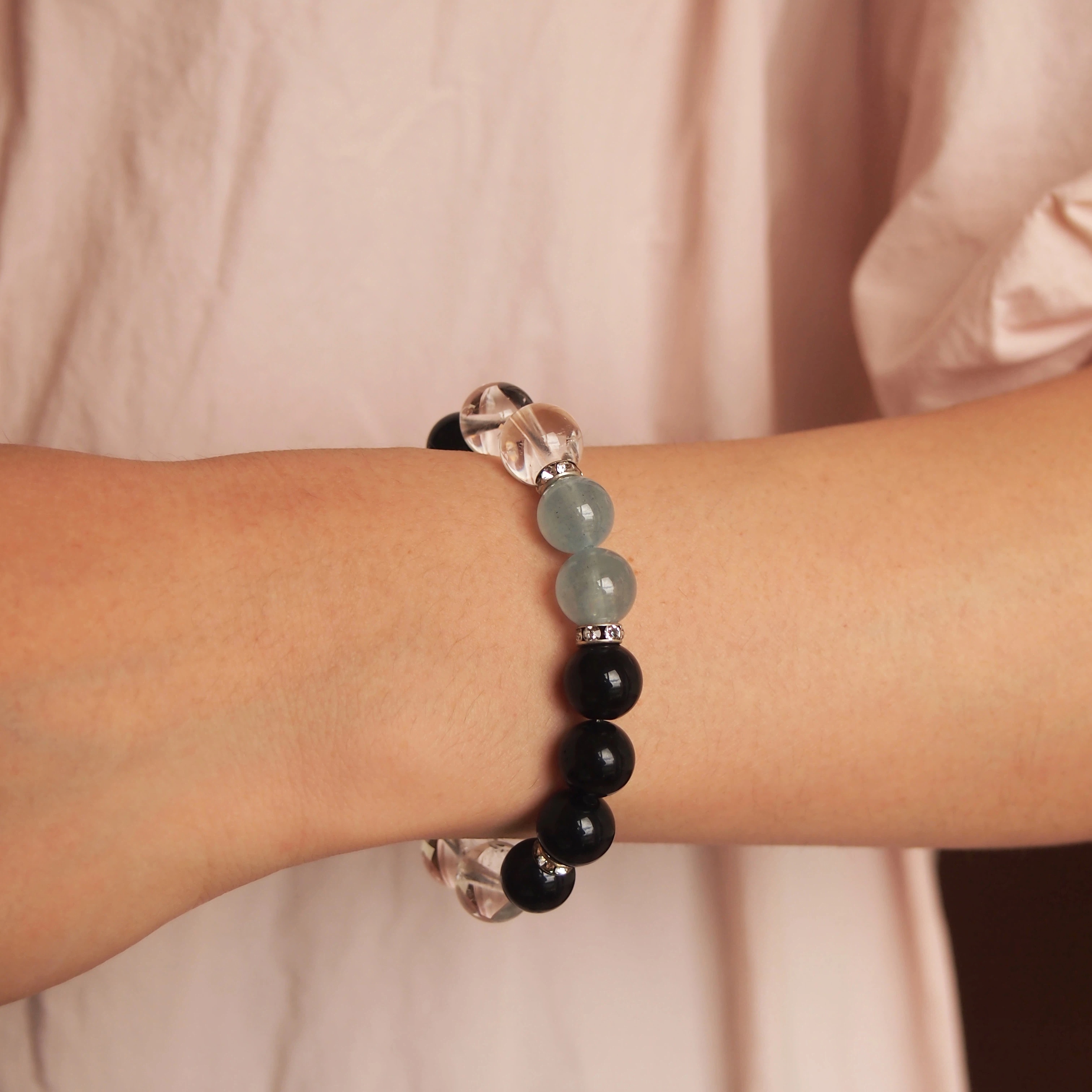 Obsidian Aquamarine Bracelet, Luck & Protection, Birthday Gift