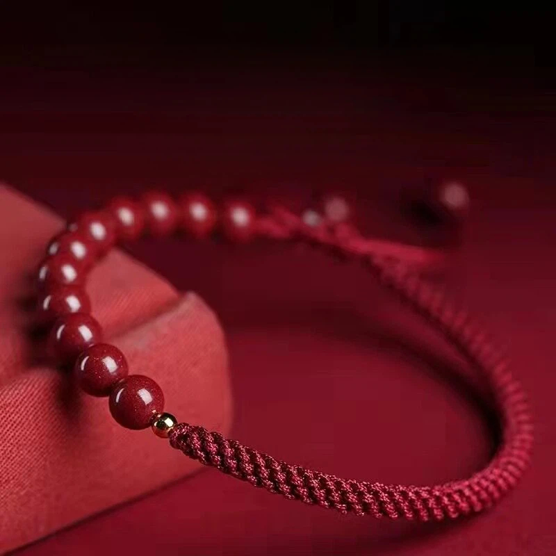Natural Cinnabar Fortune Bead Zodiac Year Red String Bracelet, Unisex Gift