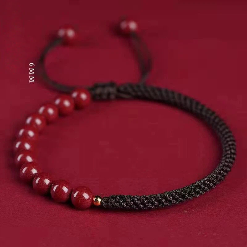 Natural Cinnabar Fortune Bead Zodiac Year Red String Bracelet, Unisex Gift