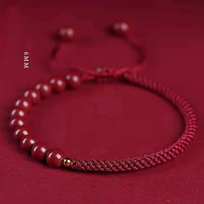 Natural Cinnabar Fortune Bead Zodiac Year Red String Bracelet, Unisex Gift