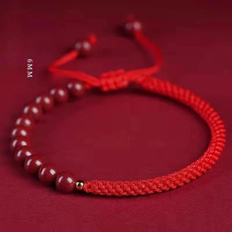Natural Cinnabar Fortune Bead Zodiac Year Red String Bracelet, Unisex Gift