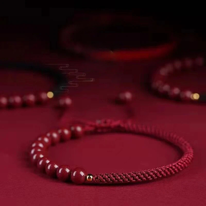 Natural Cinnabar Fortune Bead Zodiac Year Red String Bracelet, Unisex Gift