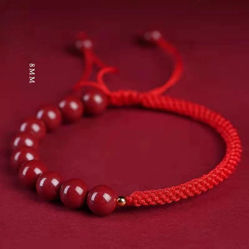 Natural Cinnabar Fortune Bead Zodiac Year Red String Bracelet, Unisex Gift