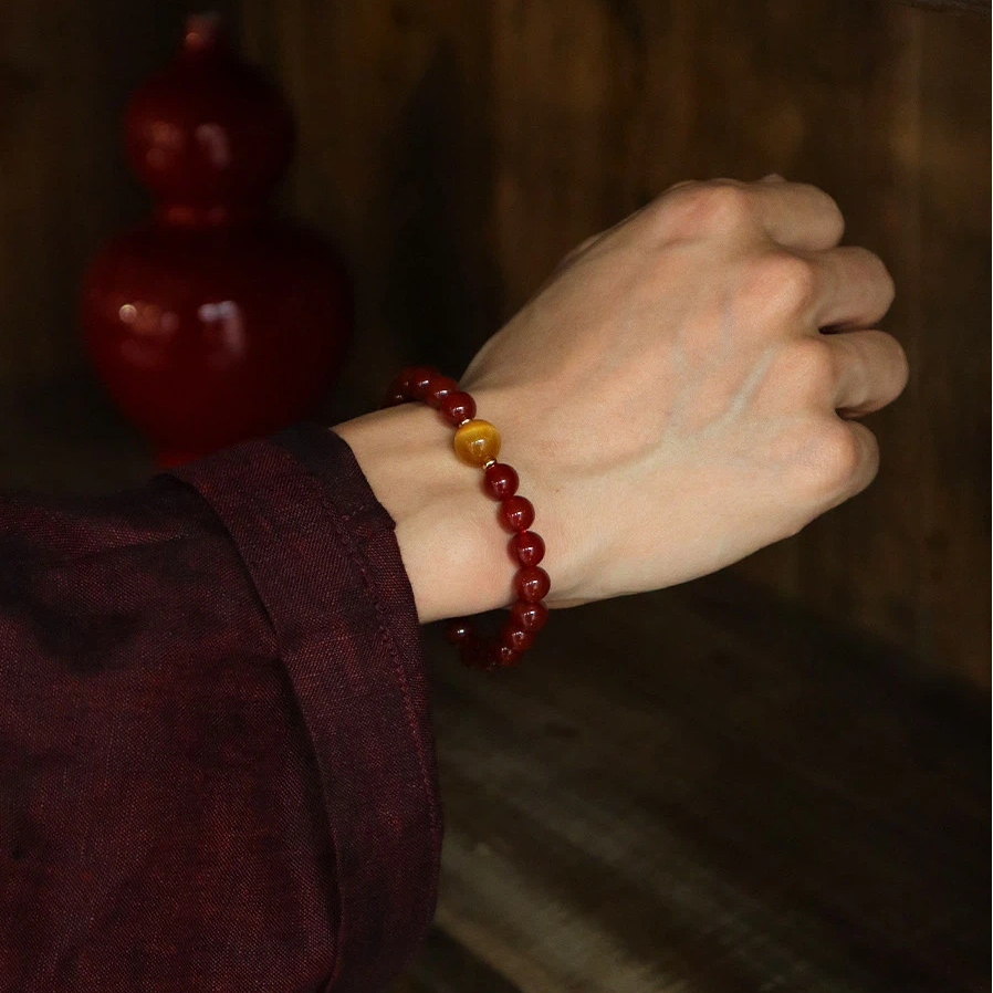 Red Agate & Golden Tiger Eye Bracelet, Fire Element Wealth Zodiac Year Gift for Women