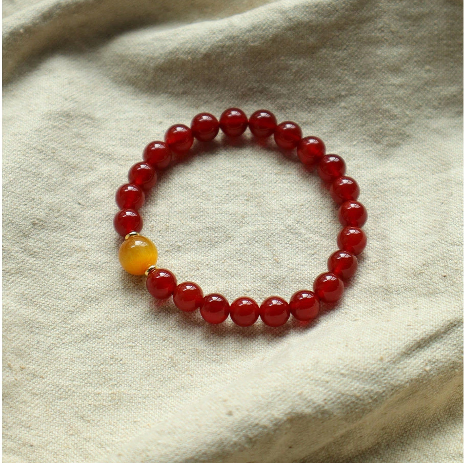Red Agate & Golden Tiger Eye Bracelet, Fire Element Wealth Zodiac Year Gift for Women