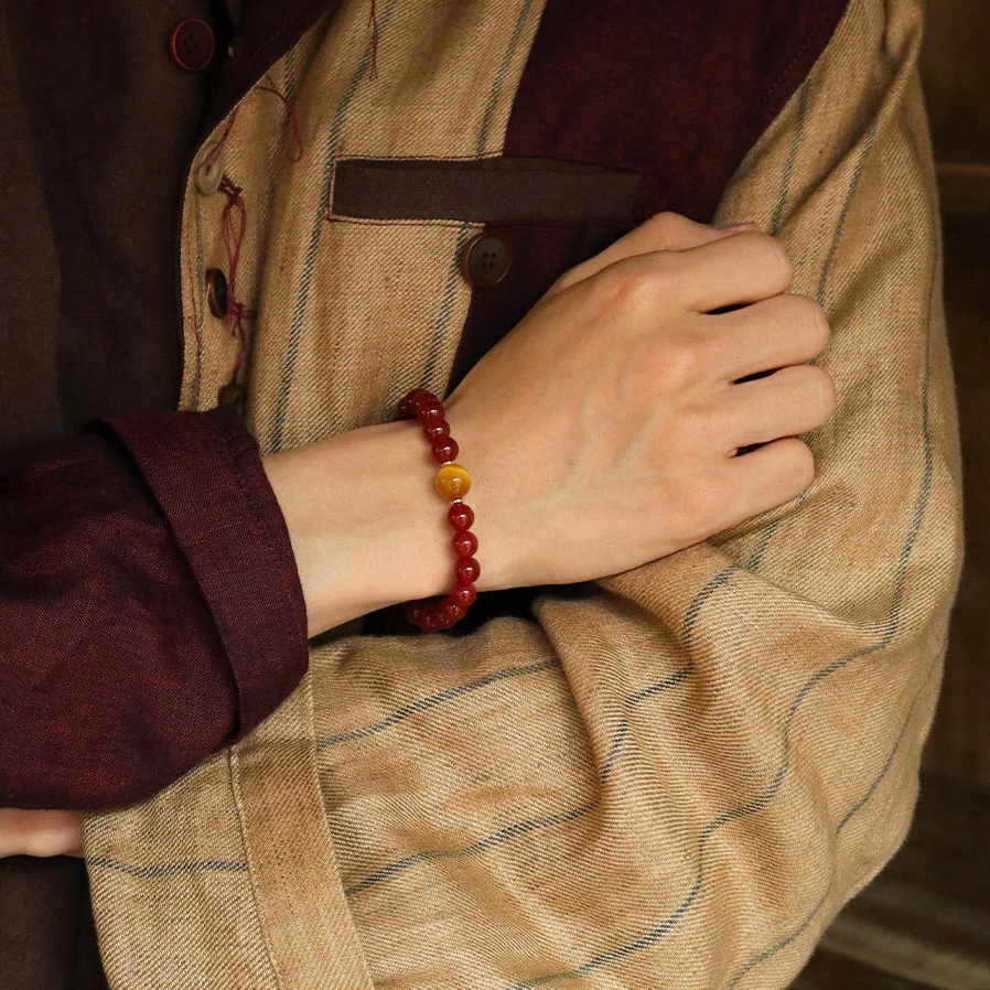 Red Agate & Golden Tiger Eye Bracelet, Fire Element Wealth Zodiac Year Gift for Women