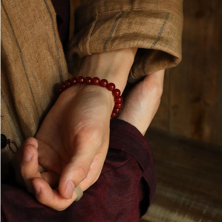 Red Agate & Golden Tiger Eye Bracelet, Fire Element Wealth Zodiac Year Gift for Women