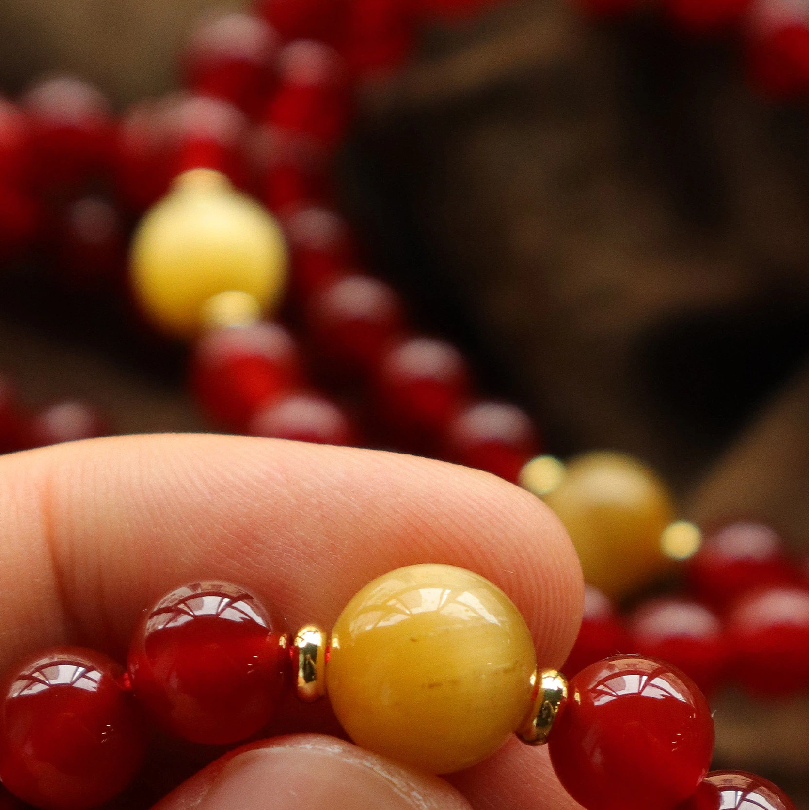 Red Agate & Golden Tiger Eye Bracelet, Fire Element Wealth Zodiac Year Gift for Women
