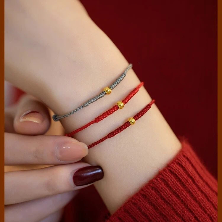 Gold Peace Woven Red String Bracelet, Zodiac Year Gift