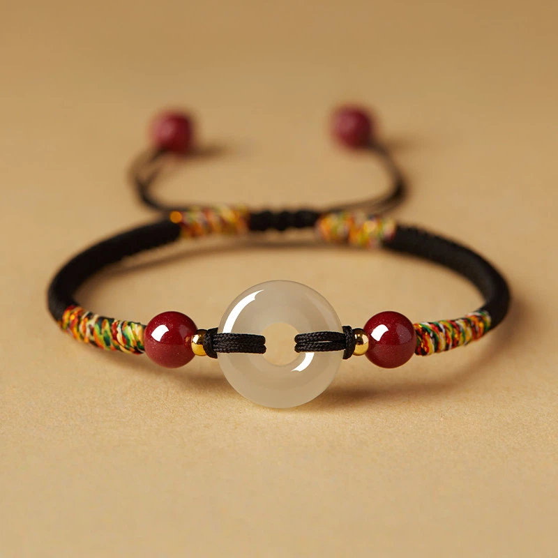 Hetian Jade Peace Buckle Red String Couple Bracelet, Zodiac Year Gift for Men & Women