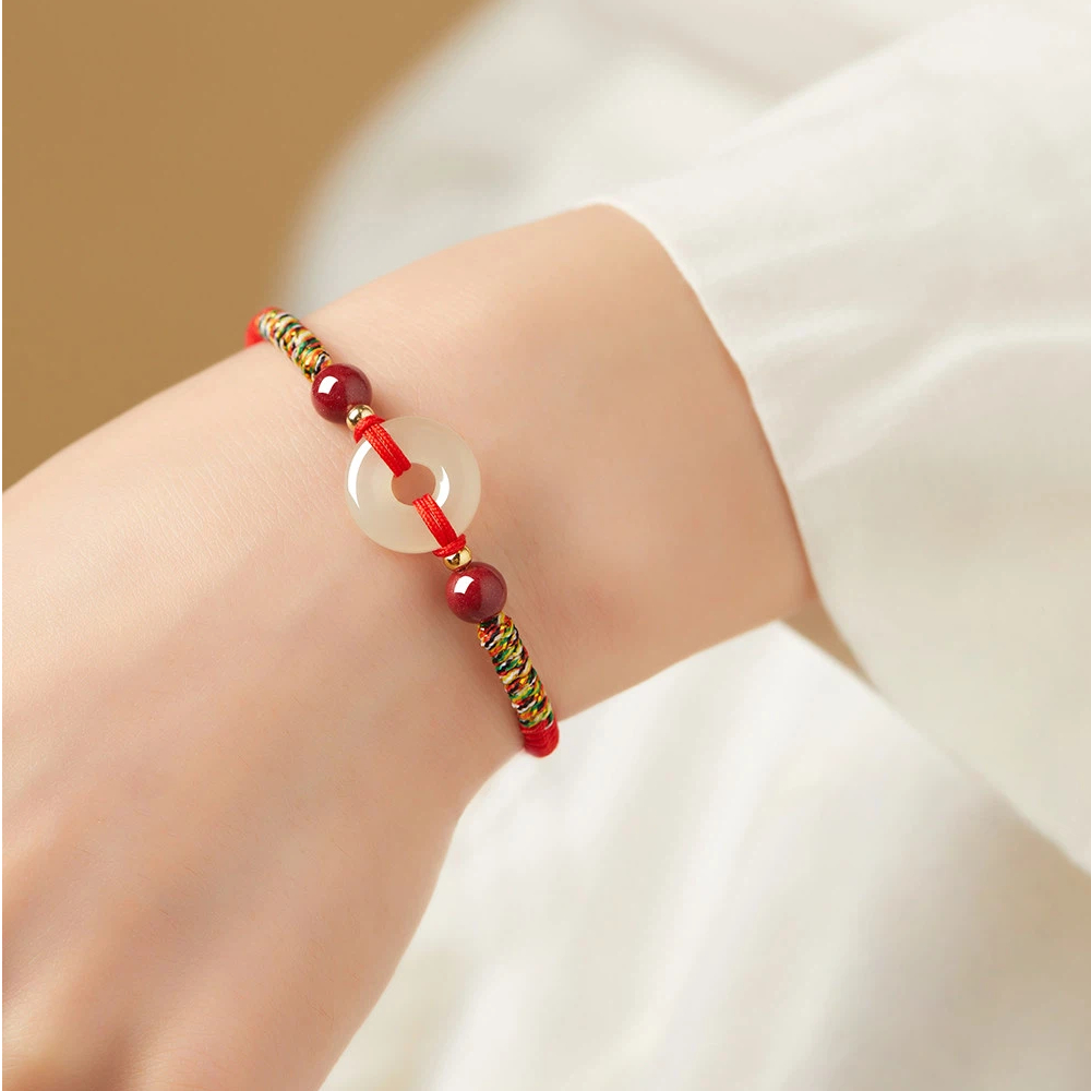 Hetian Jade Peace Buckle Red String Couple Bracelet, Zodiac Year Gift for Men & Women