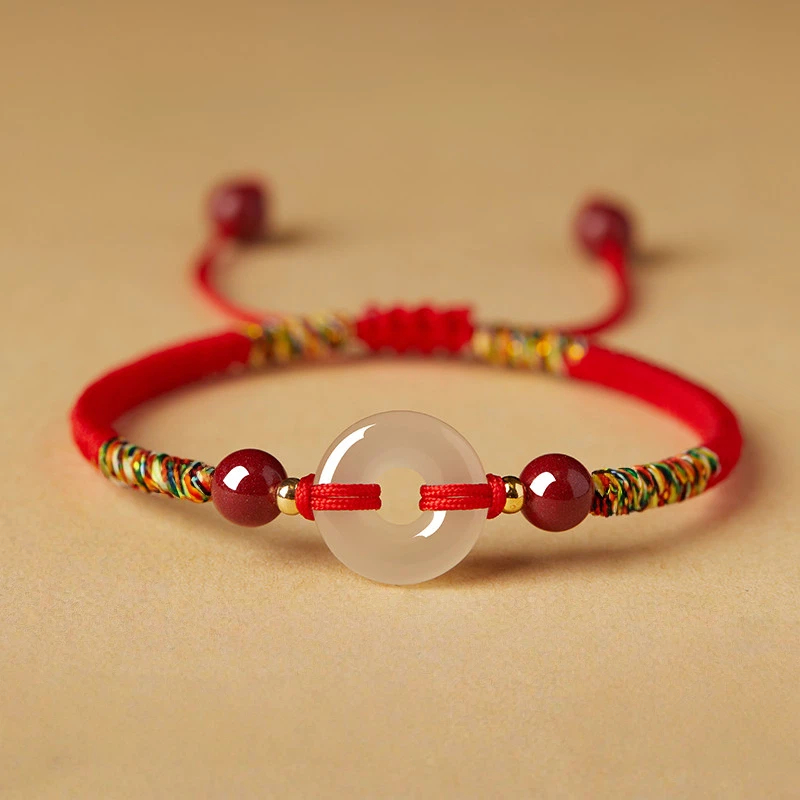 Hetian Jade Peace Buckle Red String Couple Bracelet, Zodiac Year Gift for Men & Women