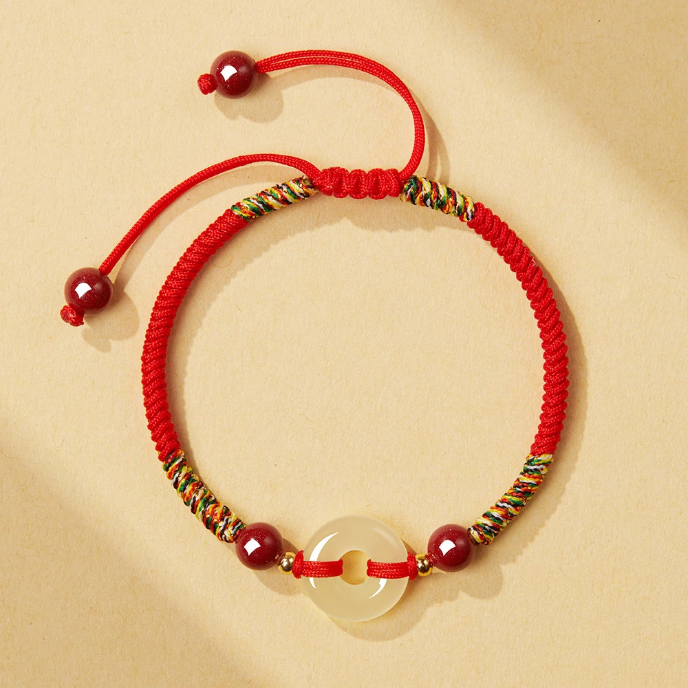 Hetian Jade Peace Buckle Red String Couple Bracelet, Zodiac Year Gift for Men & Women