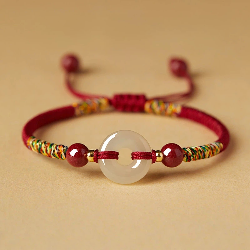 Hetian Jade Peace Buckle Red String Couple Bracelet, Zodiac Year Gift for Men & Women