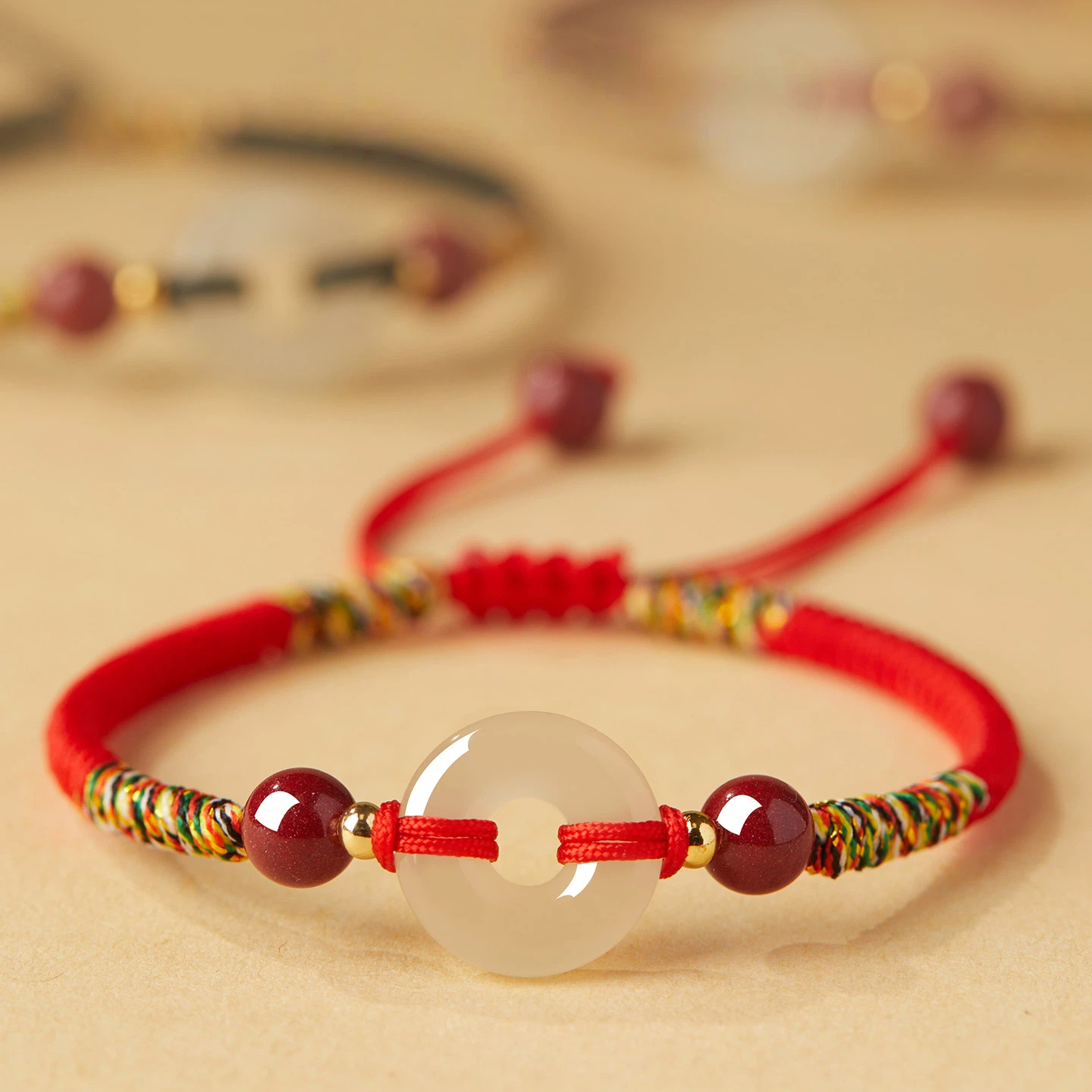 Hetian Jade Peace Buckle Red String Couple Bracelet, Zodiac Year Gift for Men & Women