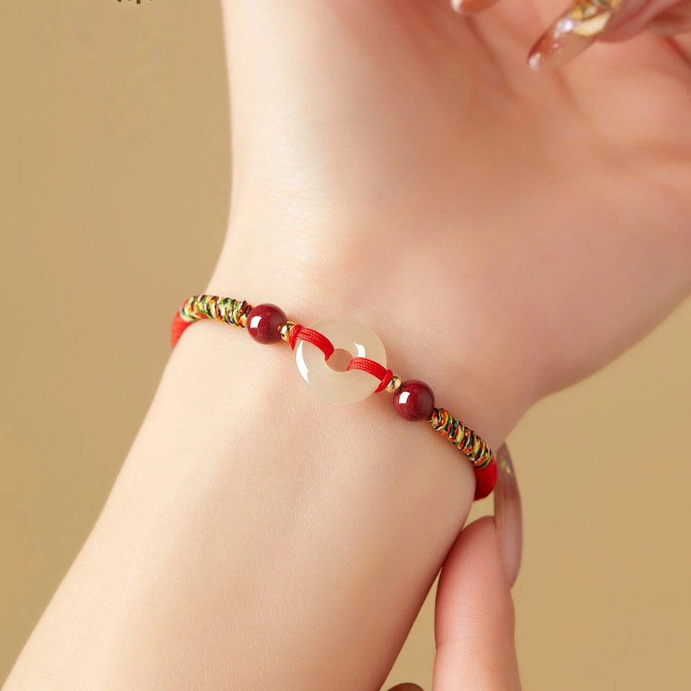 Hetian Jade Peace Buckle Red String Couple Bracelet, Zodiac Year Gift for Men & Women