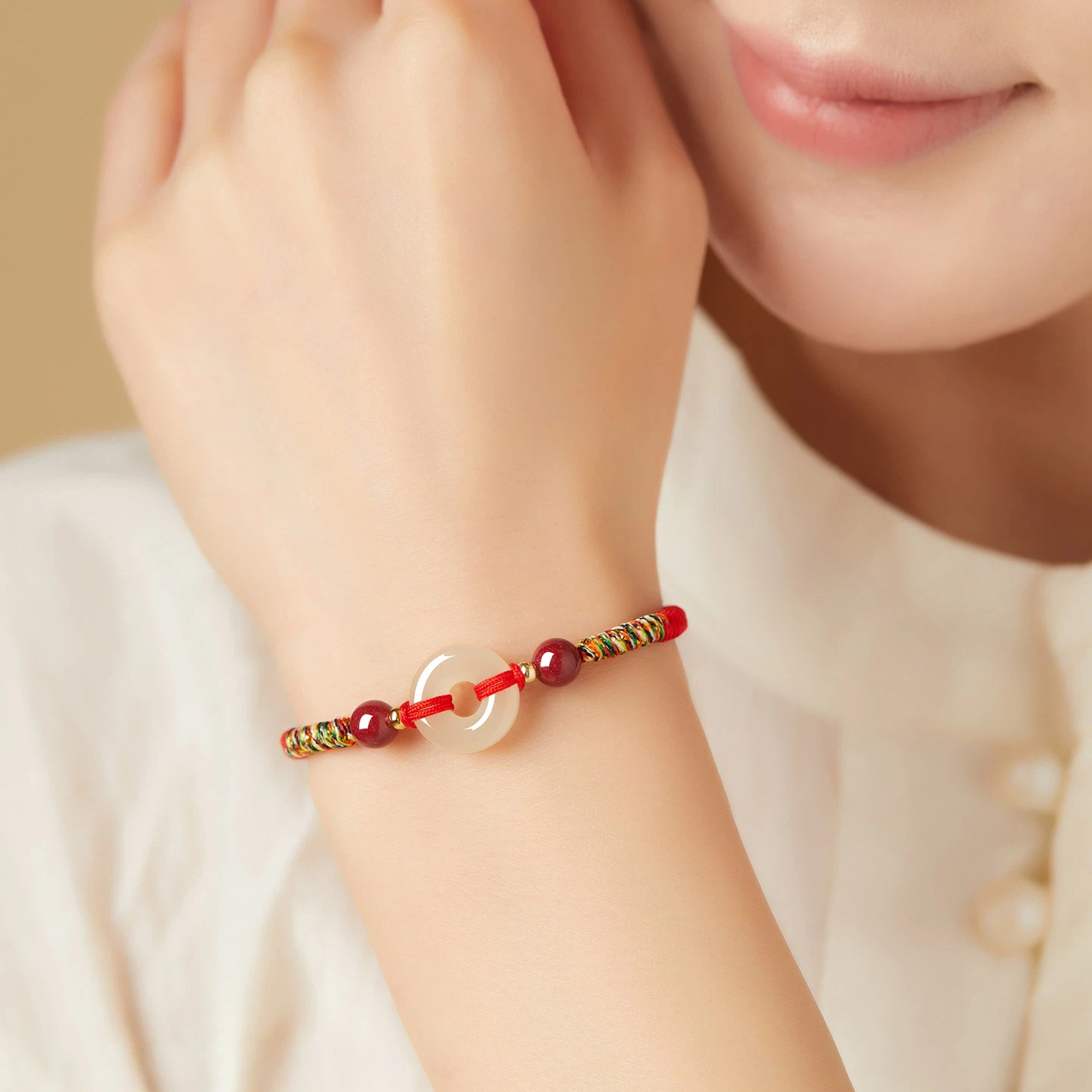 Hetian Jade Peace Buckle Red String Couple Bracelet, Zodiac Year Gift for Men & Women