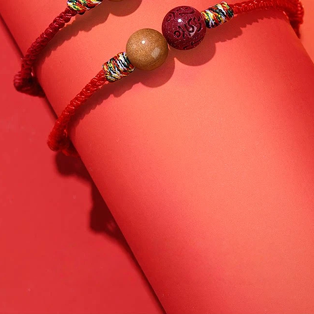 Peach Wood & Cinnabar Red String Bracelet, Zodiac Year Gift