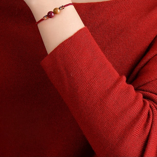 Peach Wood & Cinnabar Red String Bracelet, Zodiac Year Gift