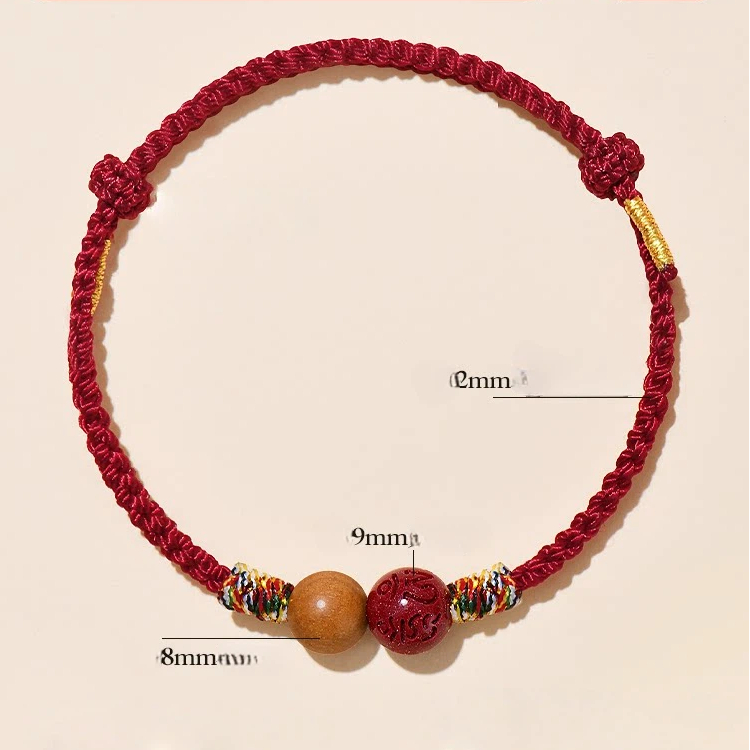 Peach Wood & Cinnabar Red String Bracelet, Zodiac Year Gift