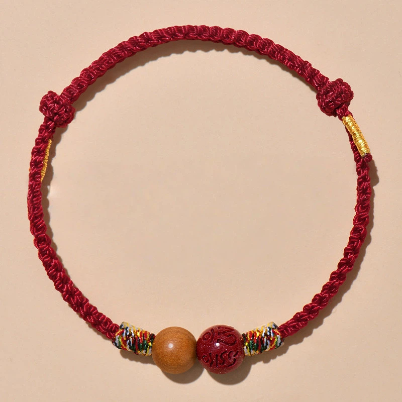 Peach Wood & Cinnabar Red String Bracelet, Zodiac Year Gift