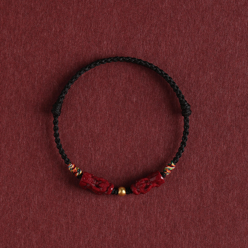 Gold Lucky Bead & Cinnabar Pixiu Red String Bracelet, Unisex Gift