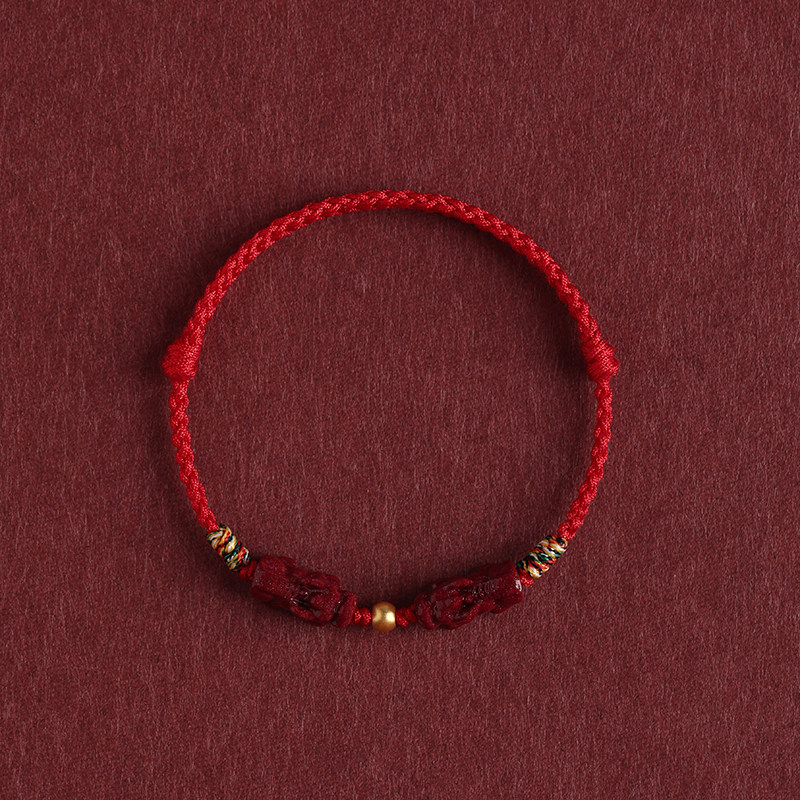 Gold Lucky Bead & Cinnabar Pixiu Red String Bracelet, Unisex Gift