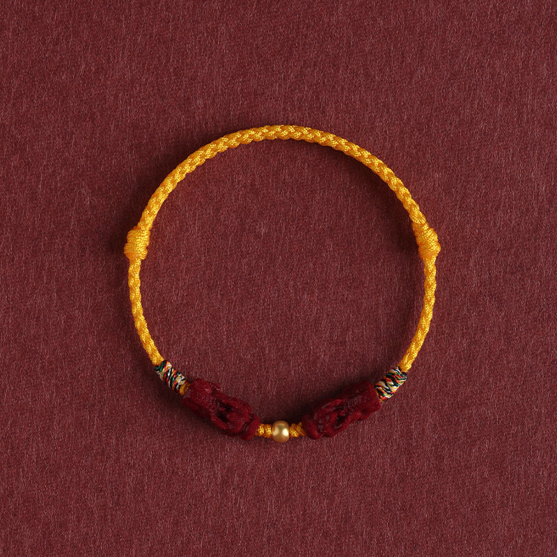Gold Lucky Bead & Cinnabar Pixiu Red String Bracelet, Unisex Gift