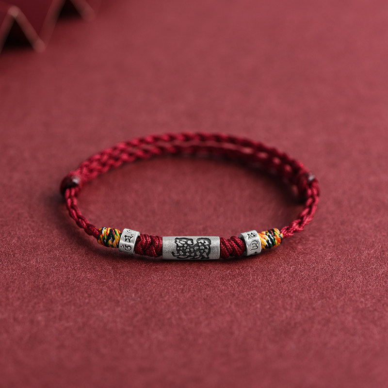 Sterling Silver Chinese Zodiac Red String Bracelet, Lucky Bead, Unisex Birthday & Zodiac‑Year Gift
