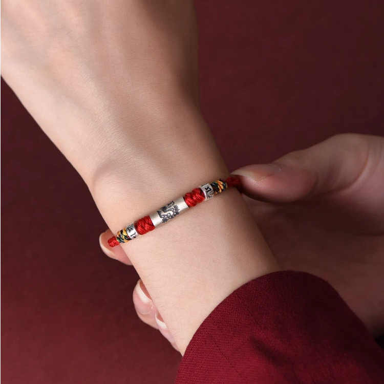 Sterling Silver Chinese Zodiac Red String Bracelet, Lucky Bead, Unisex Birthday & Zodiac‑Year Gift