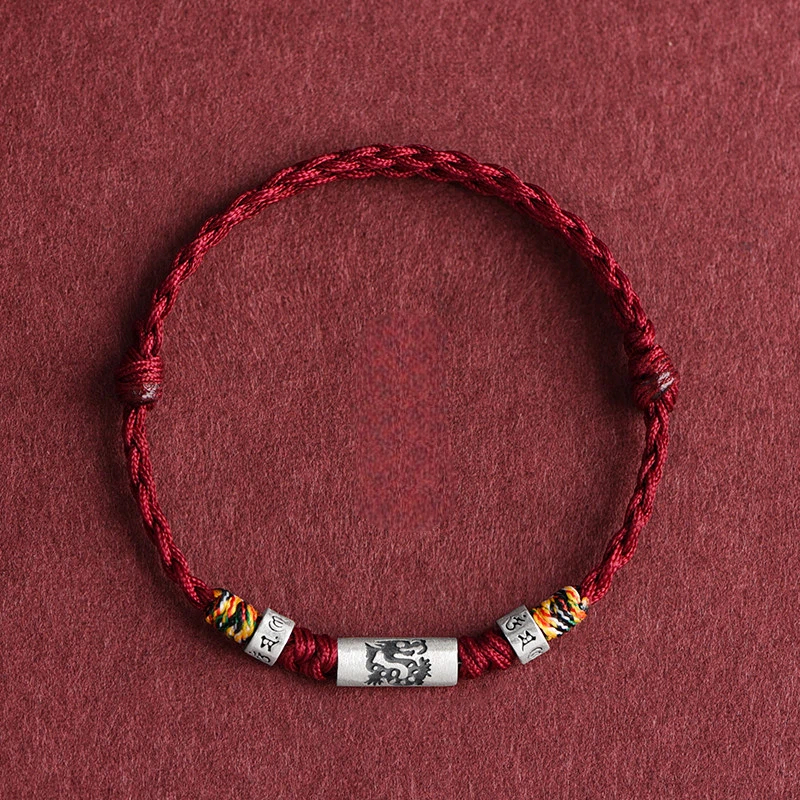 Sterling Silver Chinese Zodiac Red String Bracelet, Lucky Bead, Unisex Birthday & Zodiac‑Year Gift