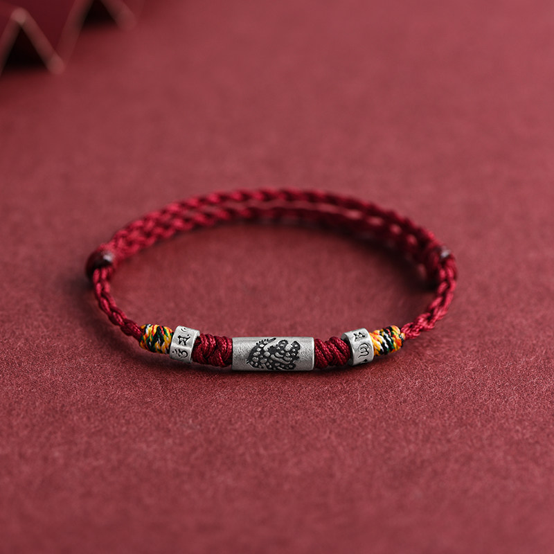 Sterling Silver Chinese Zodiac Red String Bracelet, Lucky Bead, Unisex Birthday & Zodiac‑Year Gift