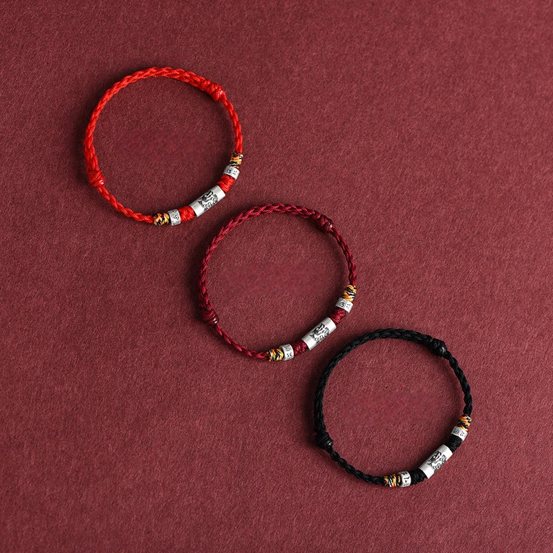 Sterling Silver Chinese Zodiac Red String Bracelet, Lucky Bead, Unisex Birthday & Zodiac‑Year Gift