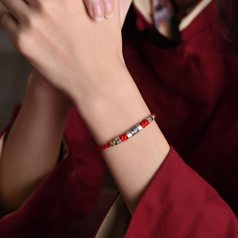 Sterling Silver Chinese Zodiac Red String Bracelet, Lucky Bead, Unisex Birthday & Zodiac‑Year Gift