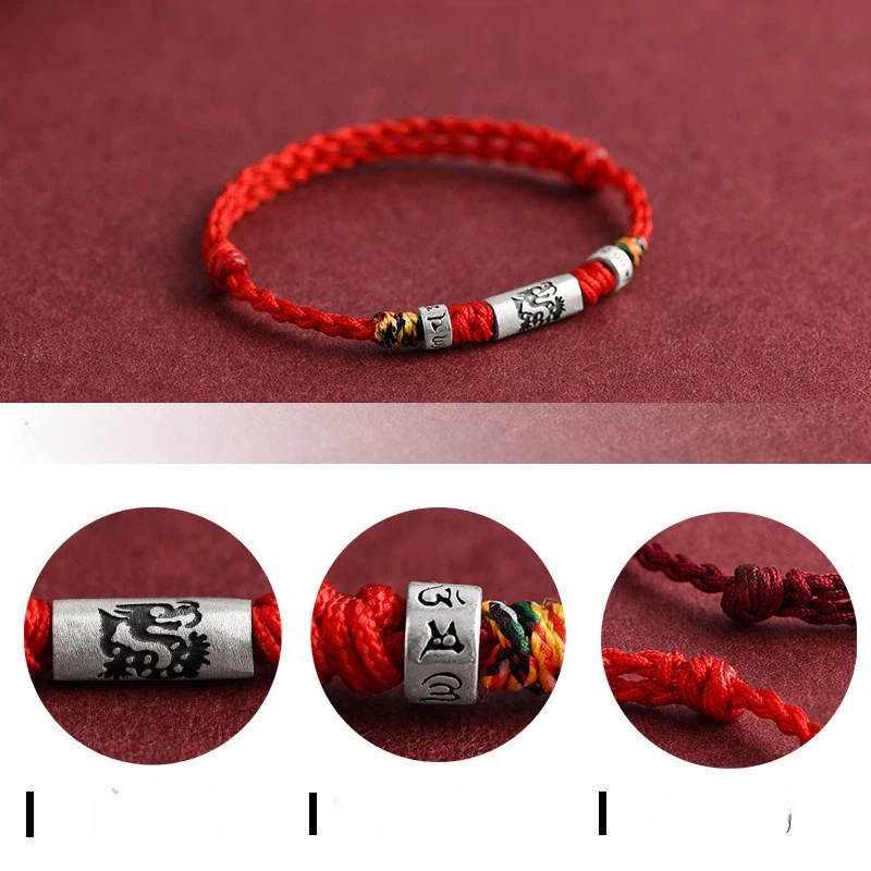 Sterling Silver Chinese Zodiac Red String Bracelet, Lucky Bead, Unisex Birthday & Zodiac‑Year Gift